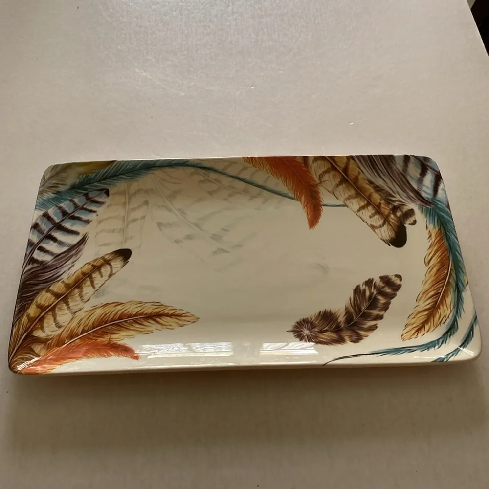 PIER 1 Imports Feather Design Rectangular Tray Size 14” x 8“ approximately